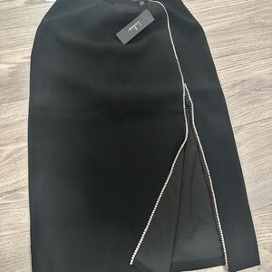 Lulu's Black Pencil Skirt with Rhinestone Trim
